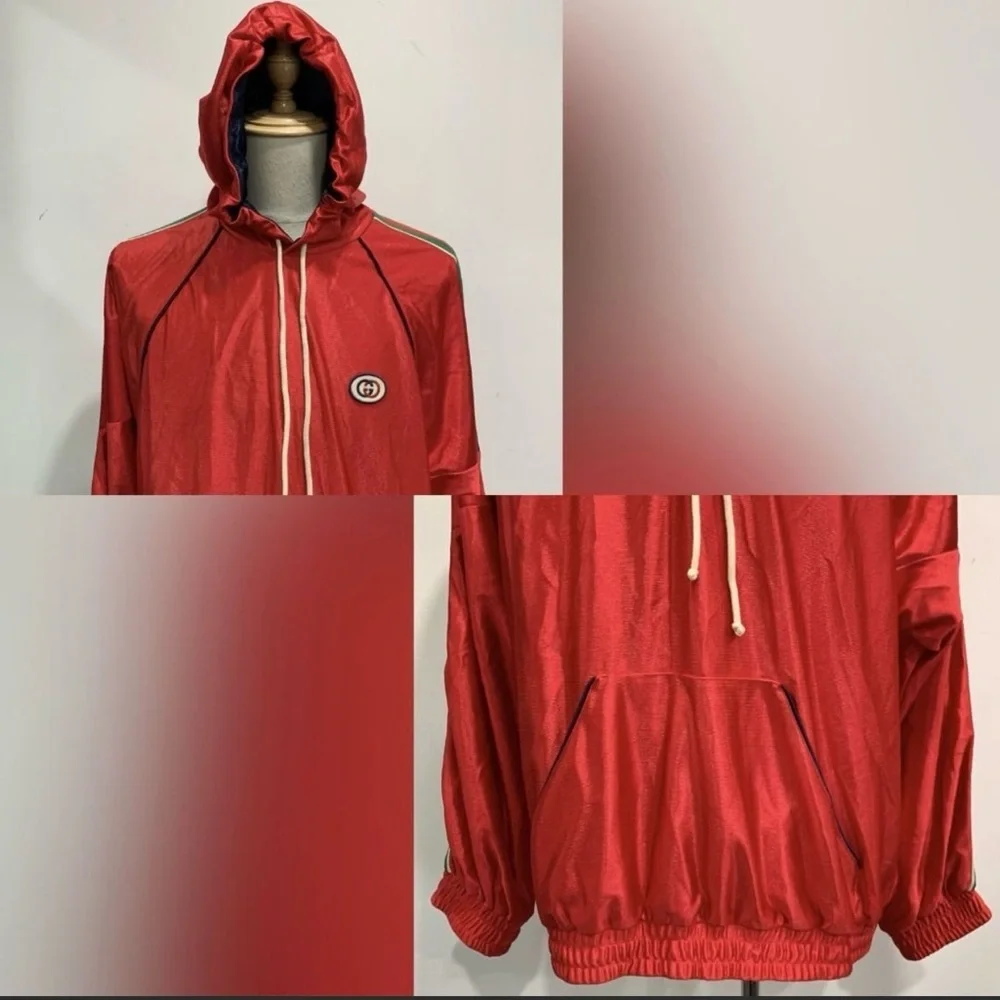 Gucci Shiny Jersey Hooded Sweatshirt With Web 'Red'